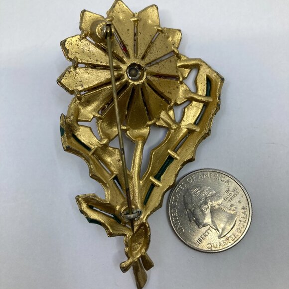 Vtg 1940 CORO pewter enamel flower daisy brooch - Picture 3 of 3